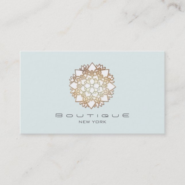Chic Boutique White Lotus Flower Light Blue Business Card (Front)