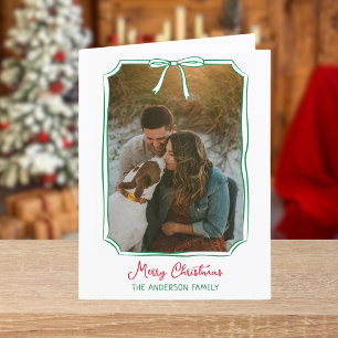 Chic Bow Custom Family Photo Red & Green Christmas Holiday Card