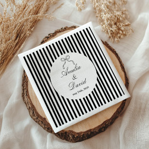 Chic Bow Minimalist Stripe Black White Napkin