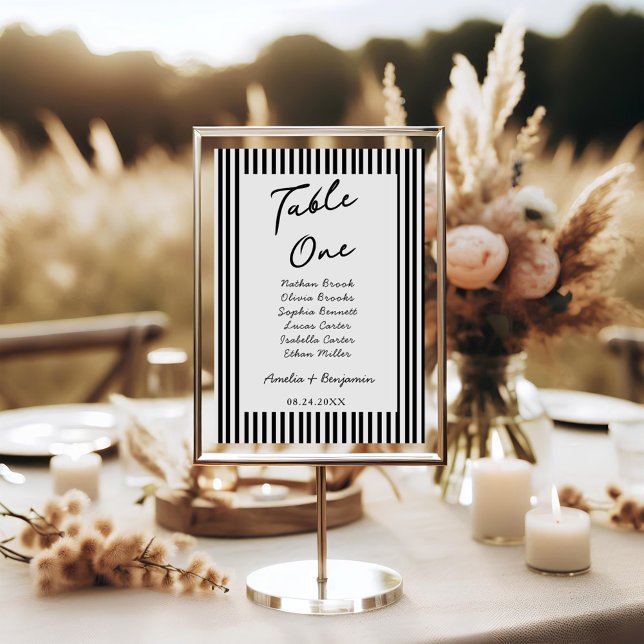Chic Bow Minimalist Stripe Black White wedding Table Number (Creator Uploaded)