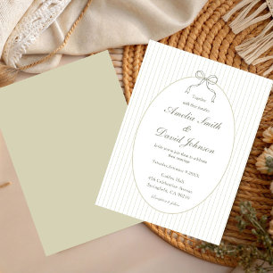 Chic Bow Minimalist Stripe Green Wedding  Invitation