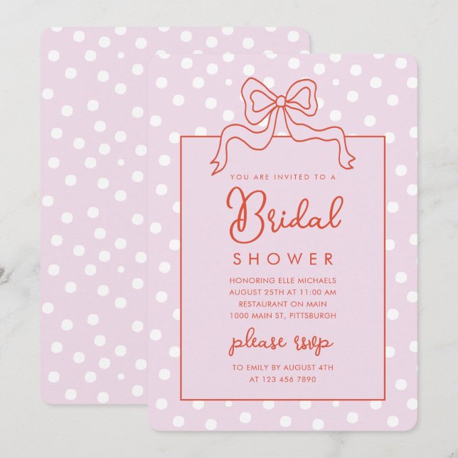 Chic Bow Polka Dot Bridal Shower Invitation (Front/Back)