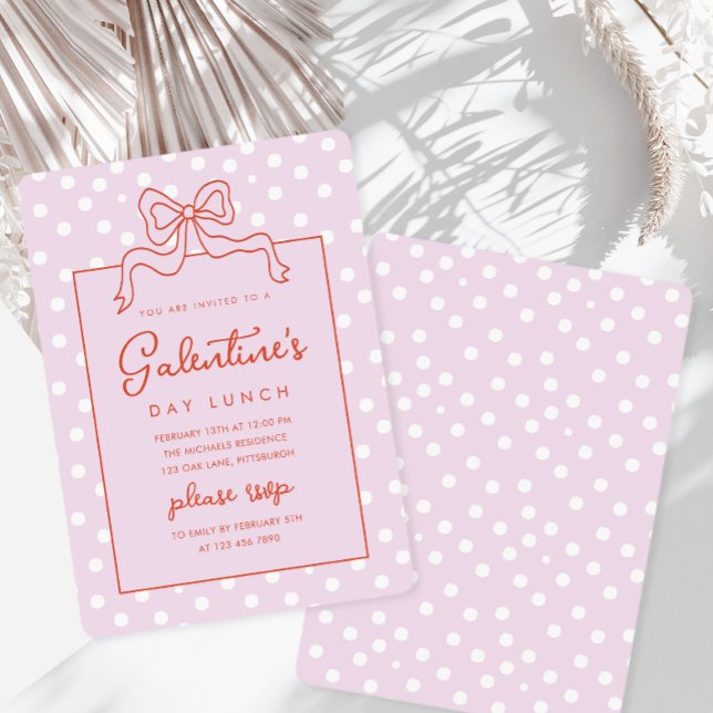 Chic Bow Polka Dot Galentine's Day Lunch Invitation (Creator Uploaded)