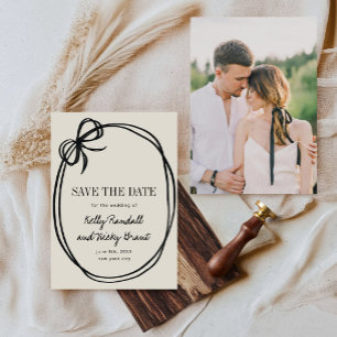 Chic Bow Tied Ribbon Wedding Photo Save The Date