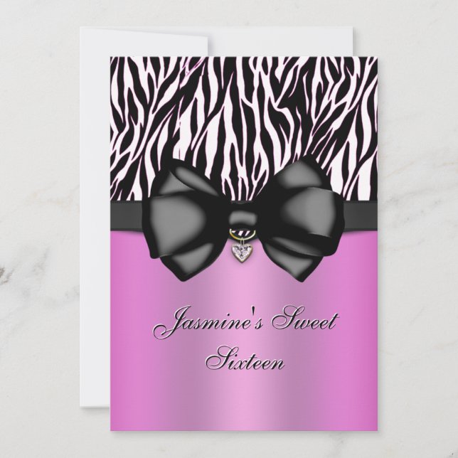 Chic Bowed Zebra Print 5 x 7 Invite [Pink] (Front)