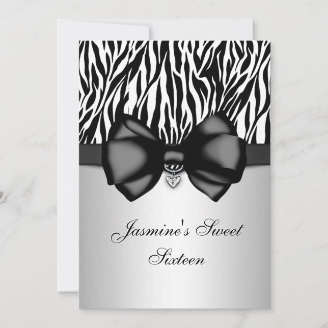 Chic Bowed Zebra Print 5 x 7 Invite [Silver] (Front)