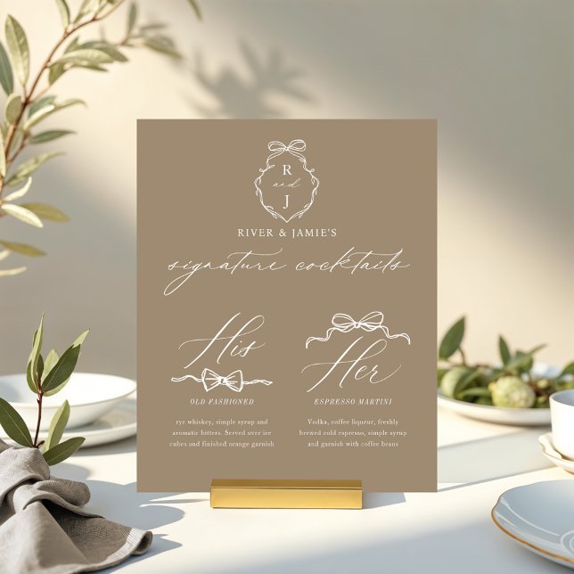 Chic Bows & Bowtie His Her Signature Drink Wedding Acrylic Sign (Chic Bows & Bowtie His Her Signature Drink Wedding Acrylic Sign)