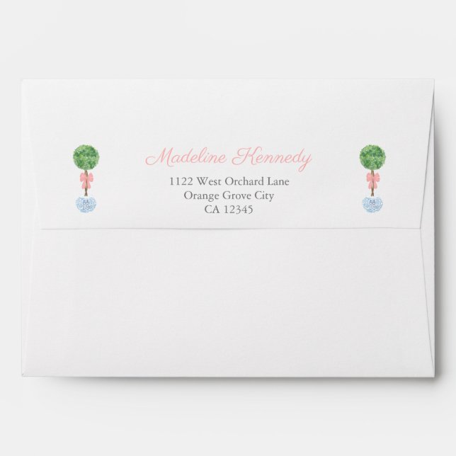 Chic Boxwood Baby Girl Shower Return Address Lined Envelope (Back (Top Flap))