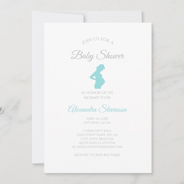 Chic Boy Baby Shower Pregnant Woman Baby Bump Invitation (Front)