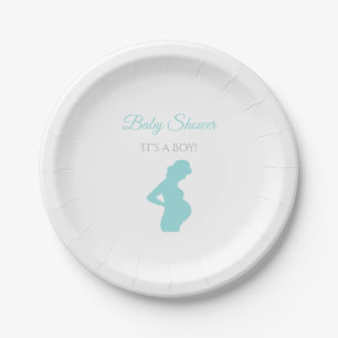 Chic Boy Baby Shower Pregnant Woman Baby Bump Paper Plate