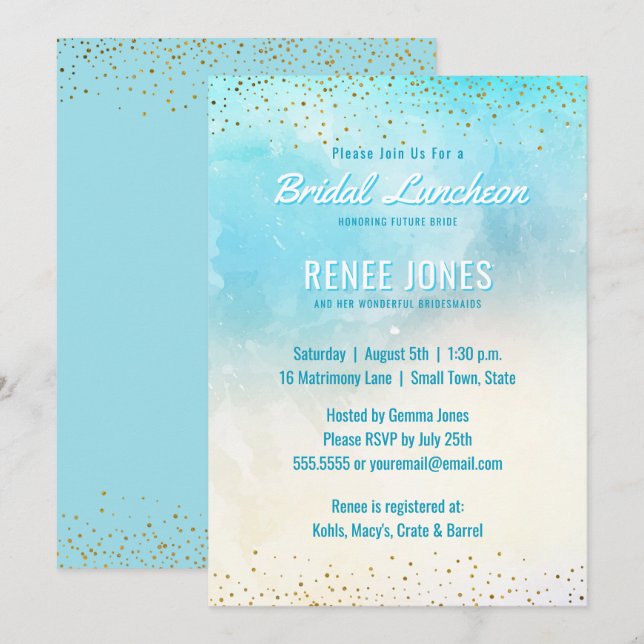 Chic Bridal Luncheon | Teal Blue Watercolor Shower Invitation (Front/Back)