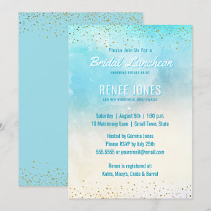 Chic Bridal Luncheon Teal Blue Watercolor Shower Invitation