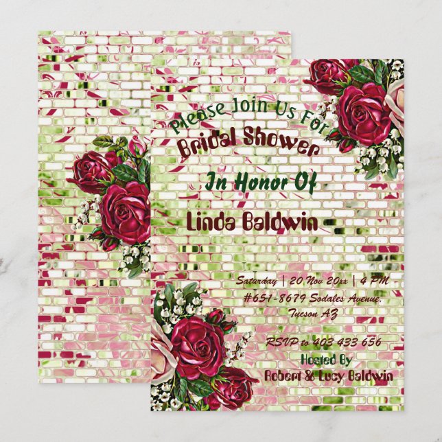 Chic Bridal Shower Burgundy Red Rose Rustic Invitation (Front/Back)