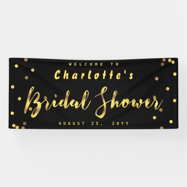 Chic Bridal Shower Faux Gold Confetti Black Banner (Horizontal)