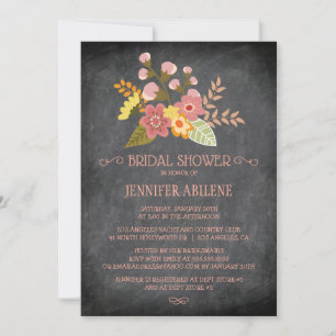 Chic bridal shower floral chalkboard invitation