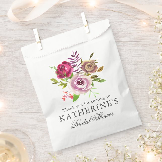 Chic Bridal Shower Fuchsia Pink Floral Custom Favour Bags (Clipped)