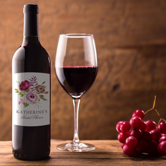 Chic Bridal Shower Fuchsia Pink Floral Custom Wine Label (Creator Uploaded)