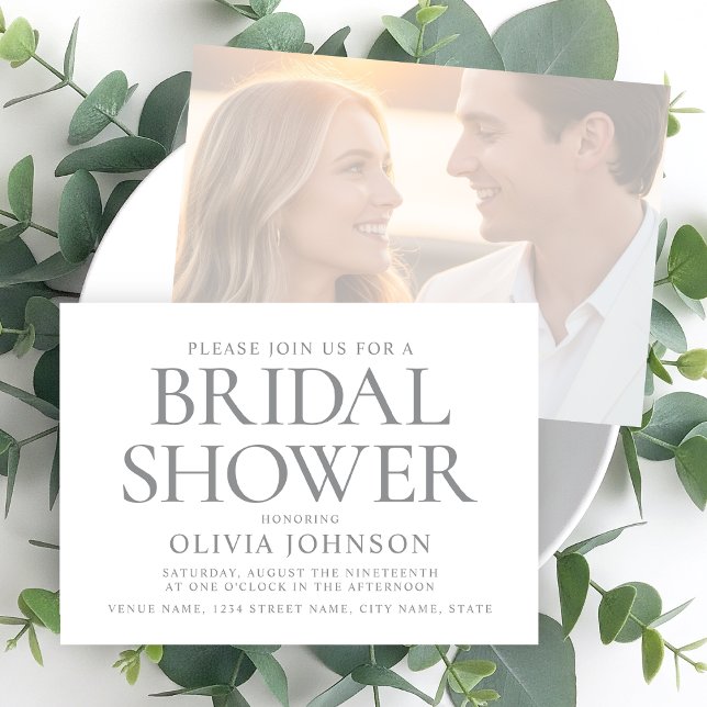 Chic Bridal Shower Photo Typography Grey White Invitation (Creator Uploaded)