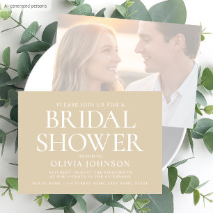 Chic Bridal Shower Photo Typography Wedding Beige Invitation