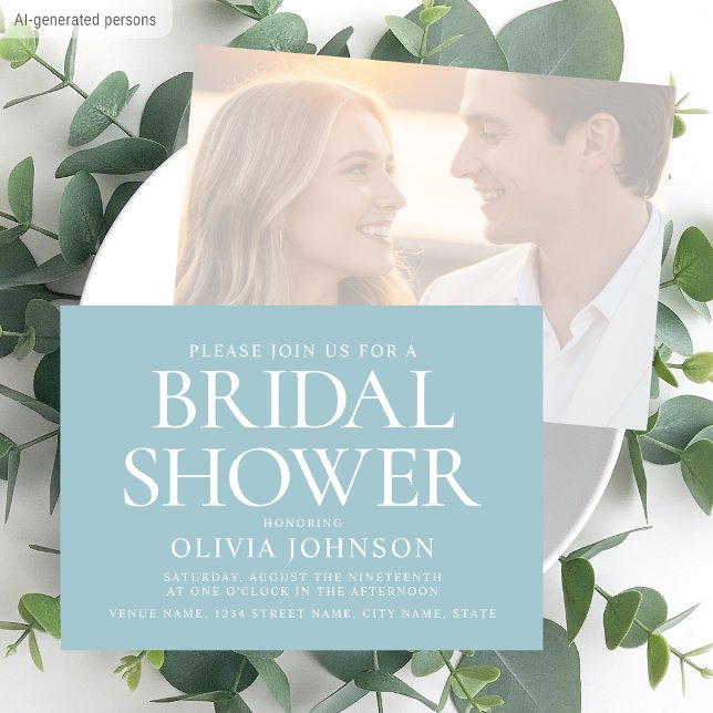 Chic Bridal Shower Photo Typography Wedding Teal Invitation (Creator Uploaded)