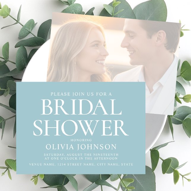 Chic Bridal Shower Photo Typography Wedding Teal Invitation (Creator Uploaded)