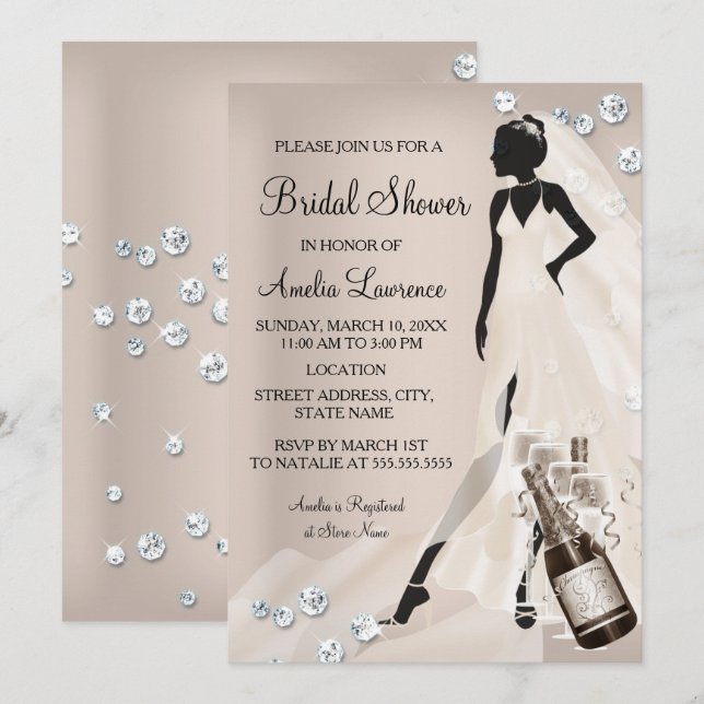 Chic Bride beige Sparkle Diamond Bridal Shower Invitation (Front/Back)