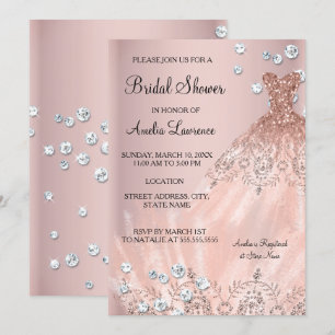Chic Bride blush pink dress Diamond Bridal Shower Invitation
