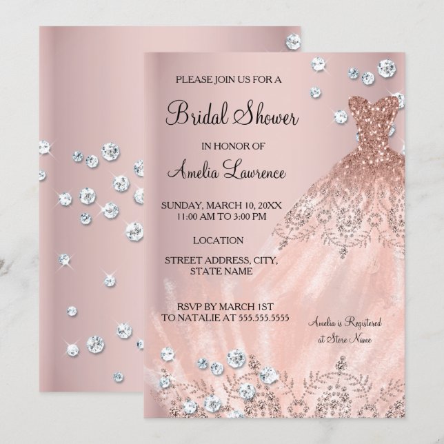 Chic Bride blush pink dress Diamond Bridal Shower Invitation (Front/Back)