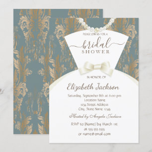 Chic Bride Dress Damask Bridal Shower Invitation