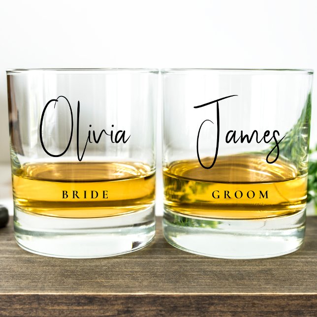 Chic Bride Groom Wedding Whiskey Glass (Creator Uploaded)