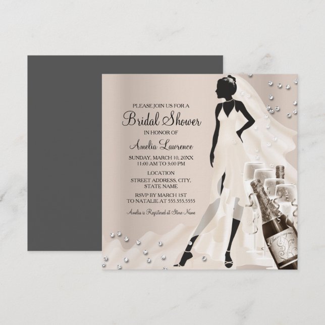 Chic Bride & Sparkle Diamond Bridal Shower 2 Invitation (Front/Back)