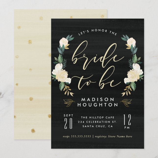 Chic Bride To Be Calligraphy Floral Bridal Shower Invitation (Front/Back)