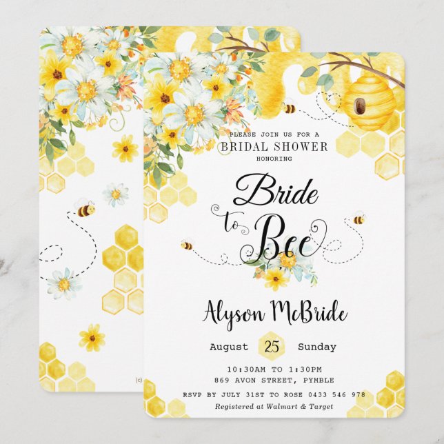 Chic Bride to Bee Yellow Floral Bridal Shower  Invitation (Front/Back)