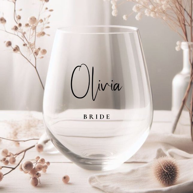 Chic Bride Wedding Stemless Wine Glass (Creator Uploaded)