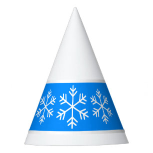 Chic Bright Blue White Stripes Alpine Snowflakes Party Hat