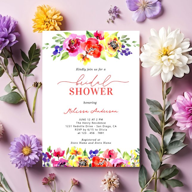 Chic Bright Colourful Floral Bridal Shower Invitation (Creator Uploaded)