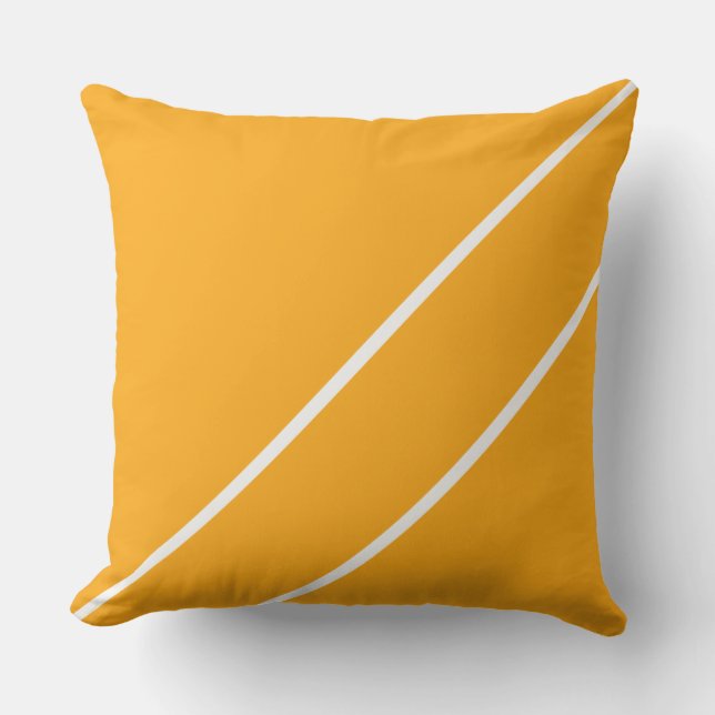 Chic Bright Golden Yellow White Diagonal Stripes Cushion (Front)