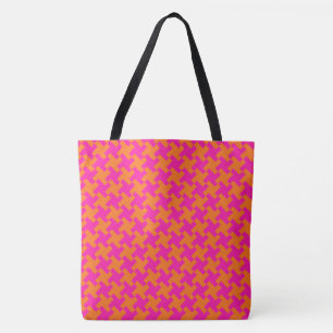 Chic Bright Orange Shocking Pink Dogtooth Pattern Tote Bag