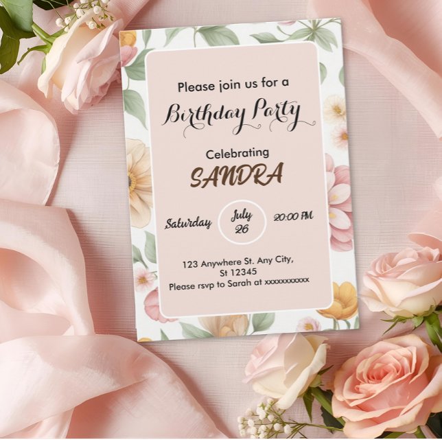 chic bright Pink Garden Floral Birthday Invitation (Creator Uploaded)