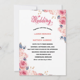 Chic Bright Pink Watercolor Floral Wedding  Invitation