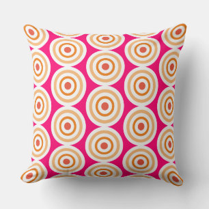 Chic Bright Pink White Orange Concentric Rings Cushion