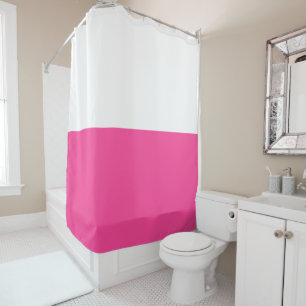 Chic Bright Pretty Candy Pink White Colour Block Shower Curtain