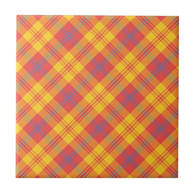 Chic Bright Red Yellow and Blue Plaid Ceramic Tile (Front)