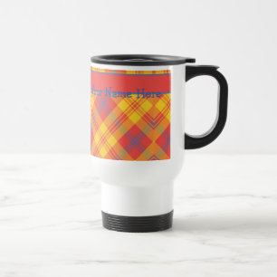 Chic Bright Red Yellow and Blue Plaid Travel Mug