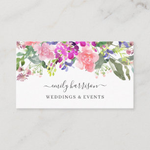 Chic Bright Watercolor Floral Blush Business Card