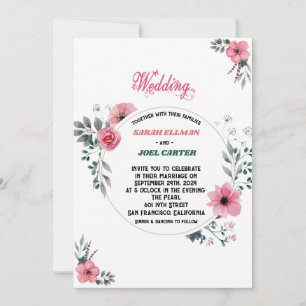 chic Bright  Watercolor Floral Wedding Invitation