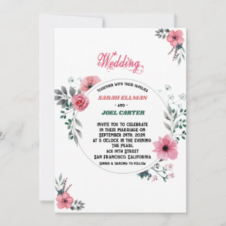 chic Bright Watercolor Floral Wedding Invitation