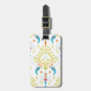 Chic bright yellow and blue tribal ikat print luggage tag