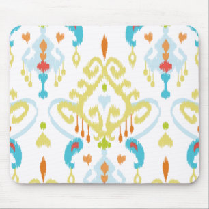 Chic bright yellow and blue tribal ikat print mouse mat