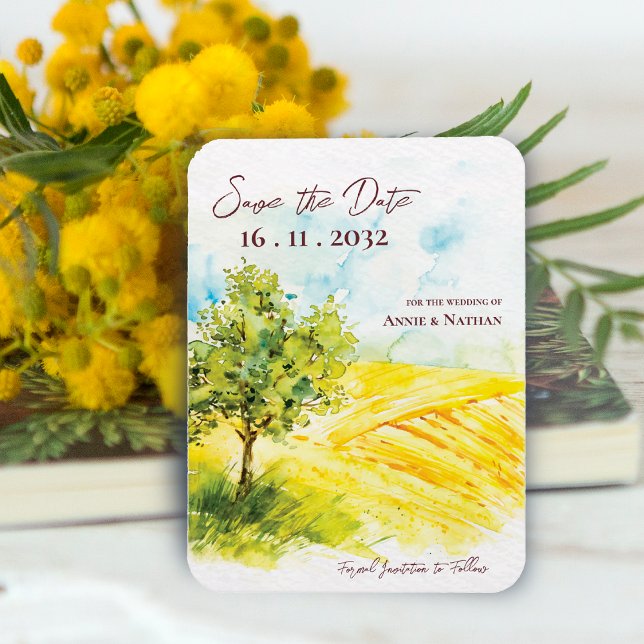 Chic Bright Yellow Farmland Landscape Wedding  Magnet (Chic Bright Yellow Farmland Landscape Wedding Invitation Magnet)